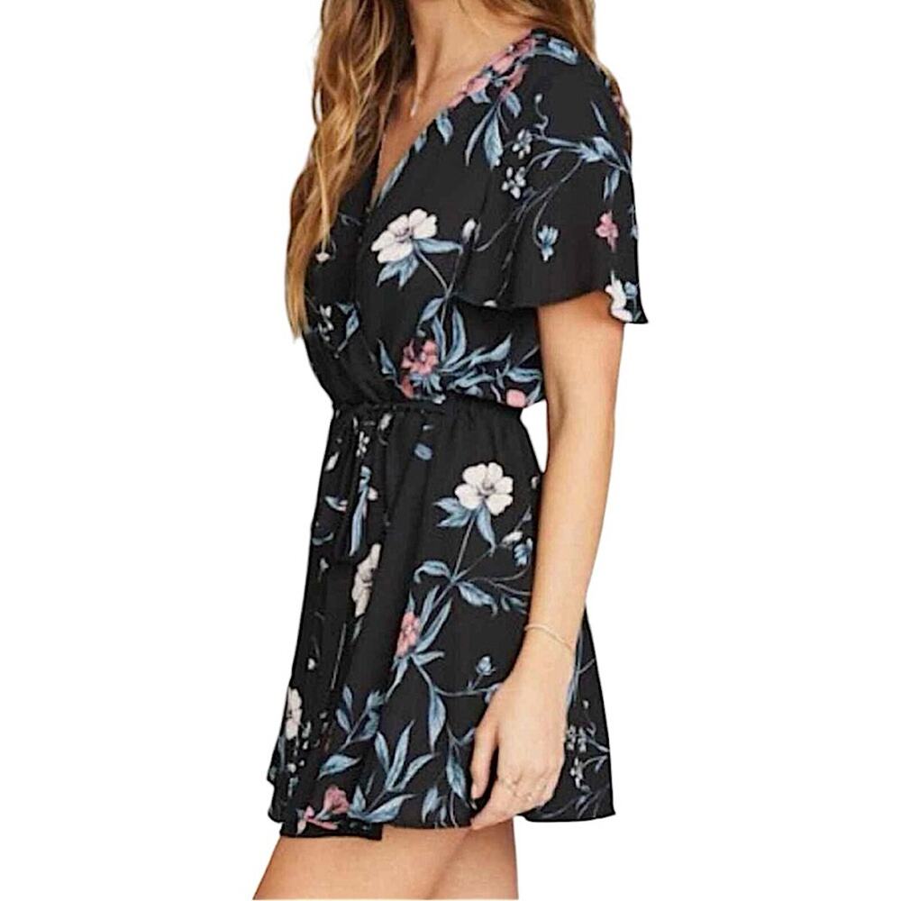 NWT Show Me Your MuMu Whitney Wrap Dress in Black Floral Wedding Soirée Size XS